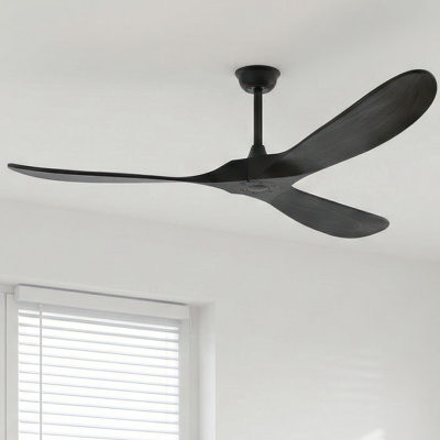72 Inch Solid Black Ceiling Fan - No Light Included, Contemporary 3-Blade Design With Quiet Reversible Motor