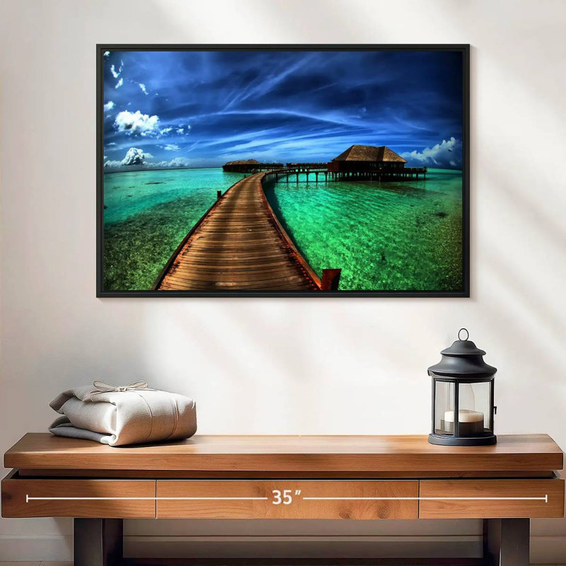 Maldives Bungalow Dock, 25 po x 17 po, Cadre flottant noir