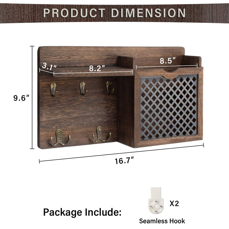 Wooden Mail And Keychain With Key Hook And Mail Sorter