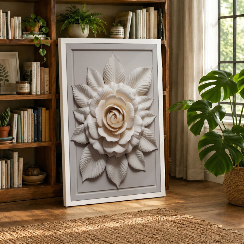 Sculptural Rose Botanical - Wrapped Canvas, 18x12 - 45.7 x 30.5 cm, White Border