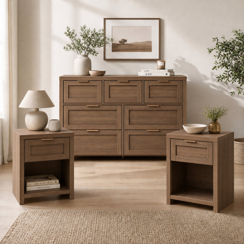 3 Pieces Bedroom Set with Dresser & Nightstands, Special Walnut