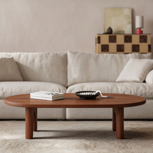 51"Coffee Table Oval Wood Grain Surface, Scratch Resistant Easy Clean Living Room Accent Table