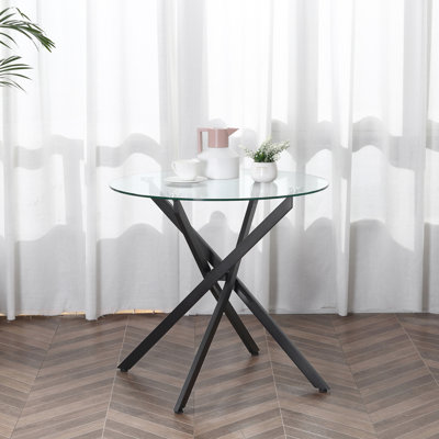 Glass Top Cross Legs End Table