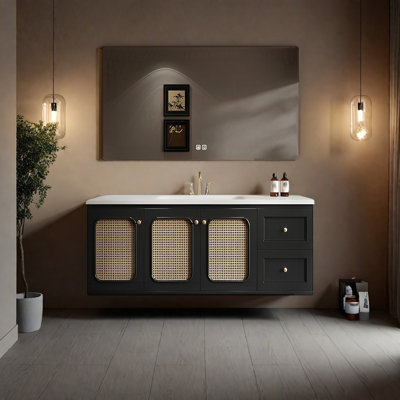 Armoire de salle de bain en rotin de style français rétro