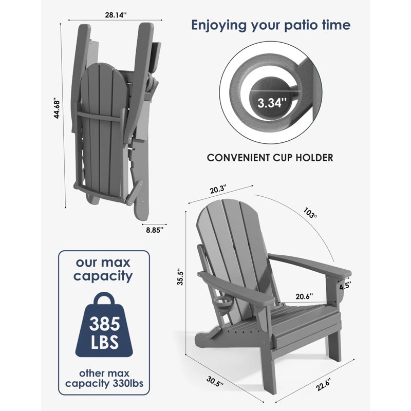 Weather-Resistant Foldable Outdoor Adirondack Chair，Gray, Gray