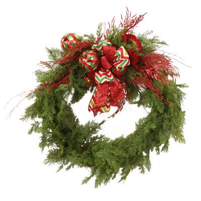 Pine Wreath with Red and Green Ornaments