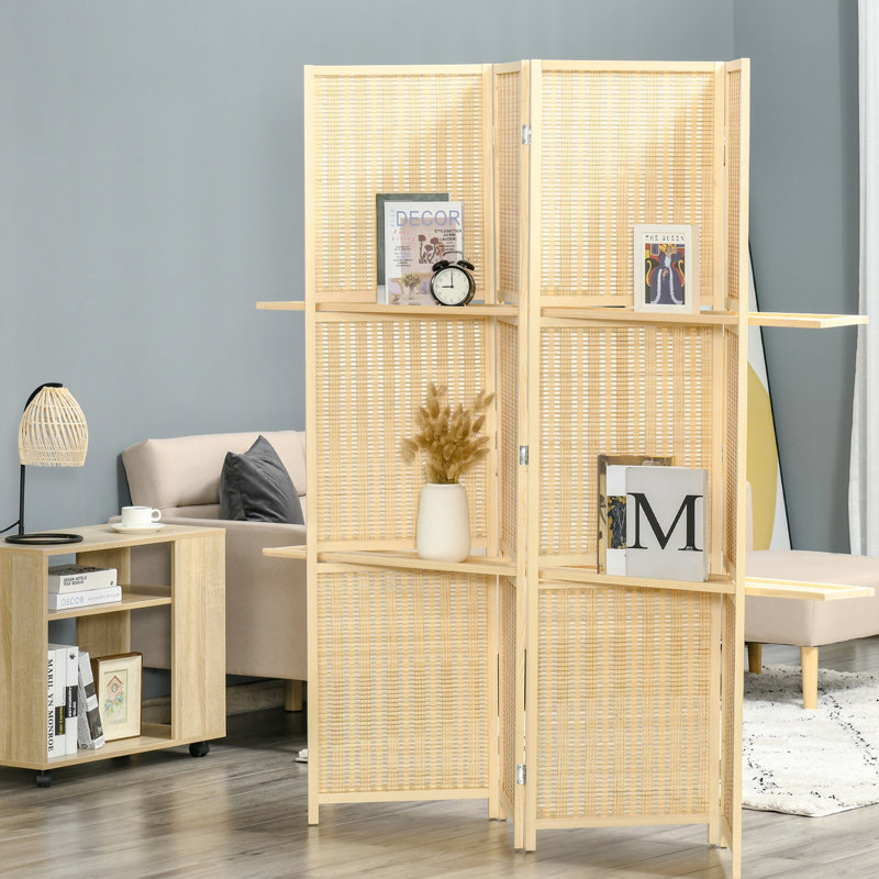 4 écrans d'intimité pliables avec rangement de 6 pi pour la chambre à coucher et le bureau, des tablettes rustiques et