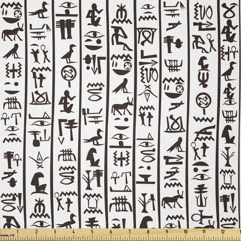 Tissu imprimé égyptien à la cour, bordures verticales, alphabet, Hiéroglyphes, culture, l 36 po x L 360 po