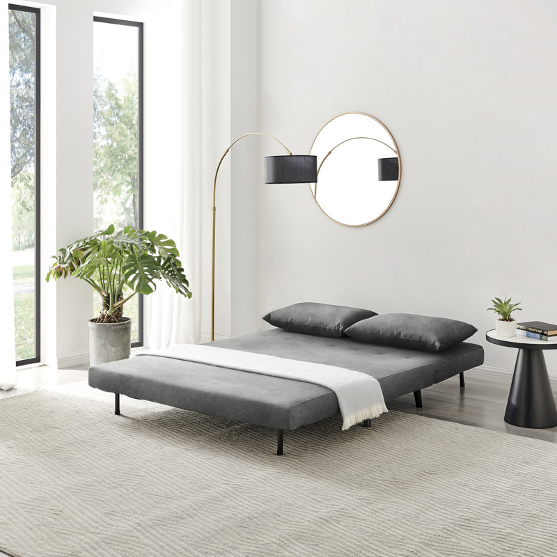 Berlyn 2 Seater Futon Sofa Bed - Luxury Simple Modern Folding Design, Grey Velvet, Full/Double