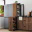 Armoire de rangement haute avec 4 tablettes coulissantes multifonctionnelles à 2 niveaux et 2 portes en verre, parfaite pour la cuisine, la salle à manger et le salon-495136508