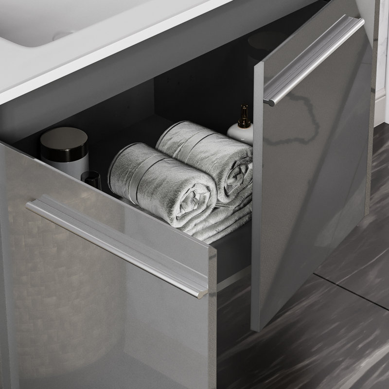  Ayanda High Gloss Bathroom Vanity with Sink Set, Gray, Gray