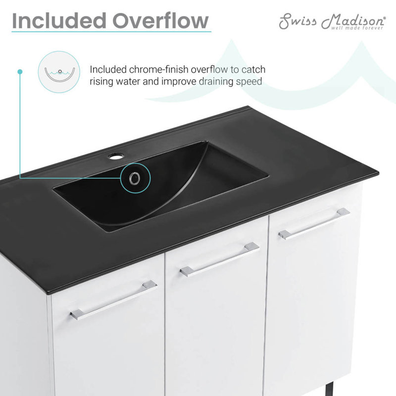 Annecy 36 In. White Bathroom Vanity With Black Ceramic Sink Top