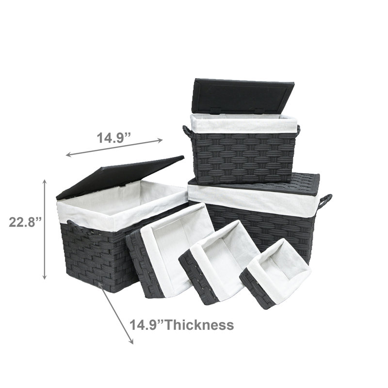 Haight 6Pc Non-Woven Rect. Wide Hampers & Baskets Black, Black