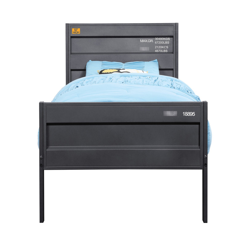 Lit pour chambre à coucher Gunmetal - Design industriel moderne avec panneau rectangulaire en métal pleine grandeur