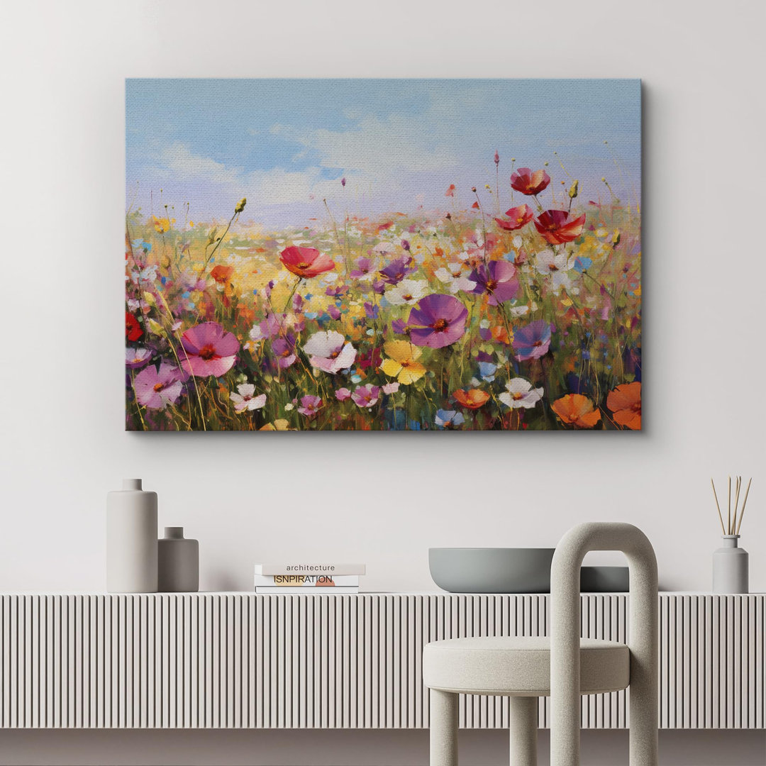Vibrant Wildflower Colorful Poppy Field Botanical Floral On Canvas Print IDEA4WALL 