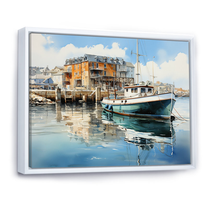 Port Harbor Reflections douzième, H 34 po x l 44 po x P 1,5 po, Cadre flottant blanc