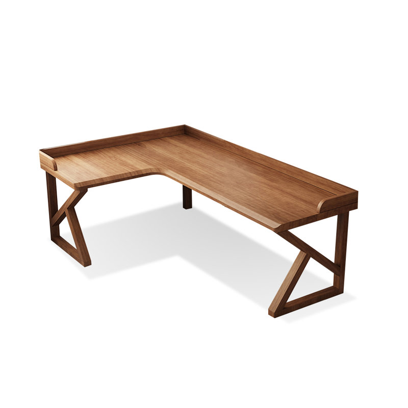 Nut-brown L-Shaped Solid Wood writing desk, 29.53" H x 62.99" W x 47.24" D