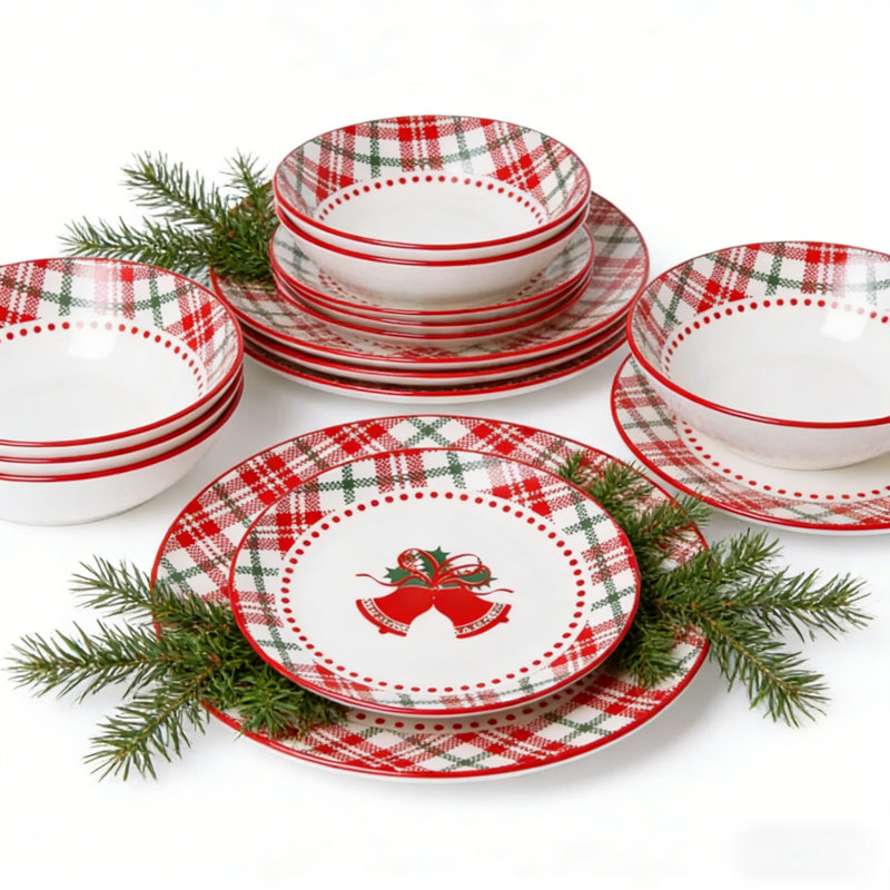 Ensemble de vaisselle de Noël 12 pièces avec boîte de couleur, bol et assiettes pour 4 personnes ALOFMO