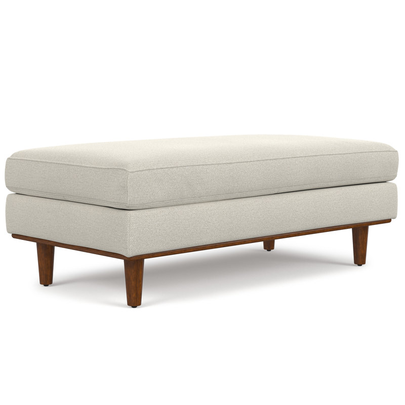 Morrison 49"W Large Upholstered Ottoman with Solid Wood Legs, Beige