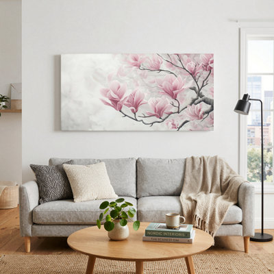 Pink Magnolia Canvas Wall Art Oil Painting Print Set Of 1