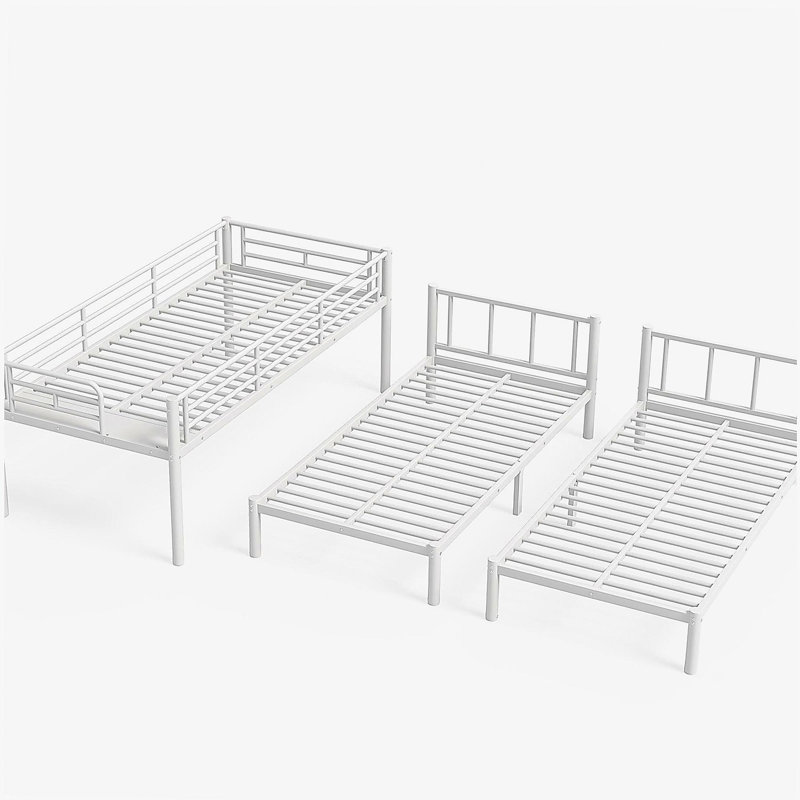 Lit superposé simple au-dessus de simple et simple pour 3 personnes, lit simple superposé au dessus de simple et simple en métal, blanc