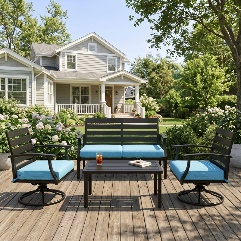 Aoodor Patio Chair Cushions Set, Lake Blue, 24" W x 24" D