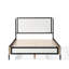 Grand lit avec tête de lit en tissu blanc, cadre champagne argenté et noir-386172955
