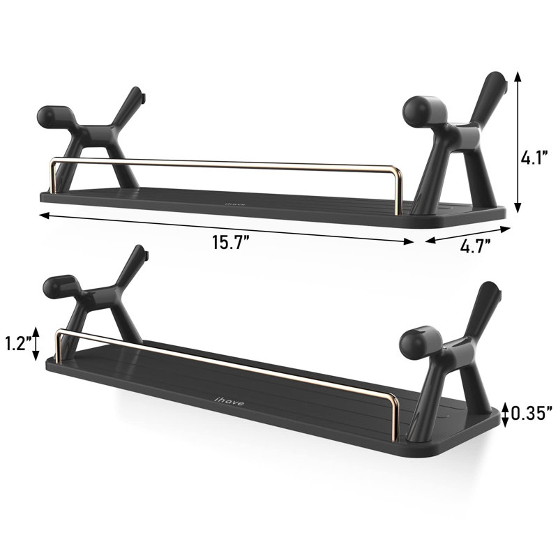 2 Piece Metal Floating Shelf, Black