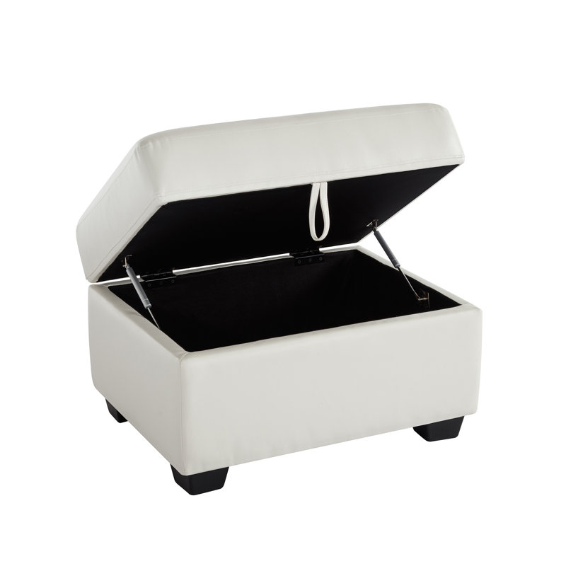 Ensemble de salon 4 pièces, ensemble de canapé en similicuir avec banc repose-pieds avec rangement, Blanc / Blanc