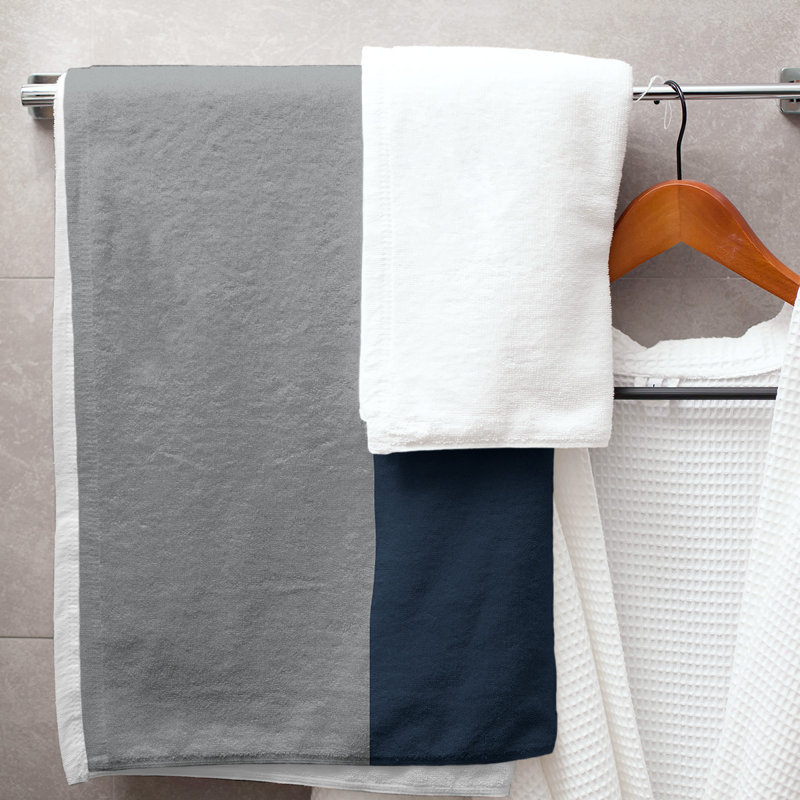 Cotton Blend Lightweight Bath Towel, Gray/Midnight Blue