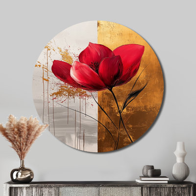 Avila - lotus rond en métal, reproduction d'art moderne en métal rouge