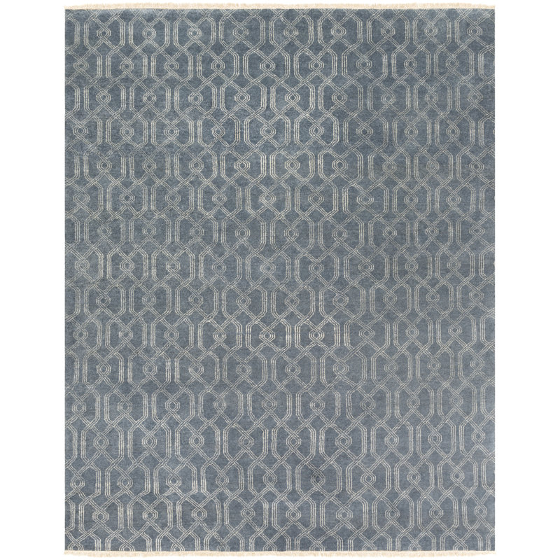 Tapis bleu en laine noué à la main Flippen, Rectangle 2 pi x 3 pi