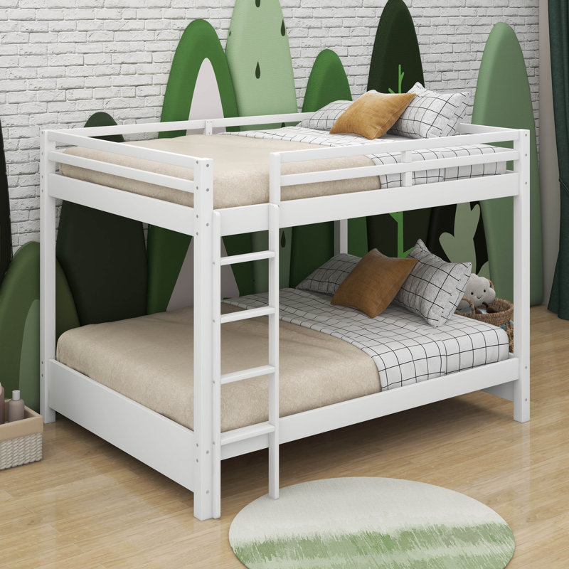 Queen Size Bunk Bed With Ladder, White