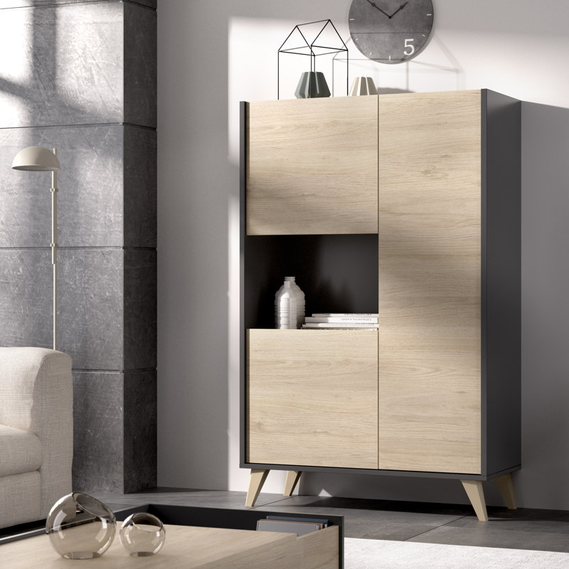 Anvi Display Cabinet, Graphite/Natural Oak