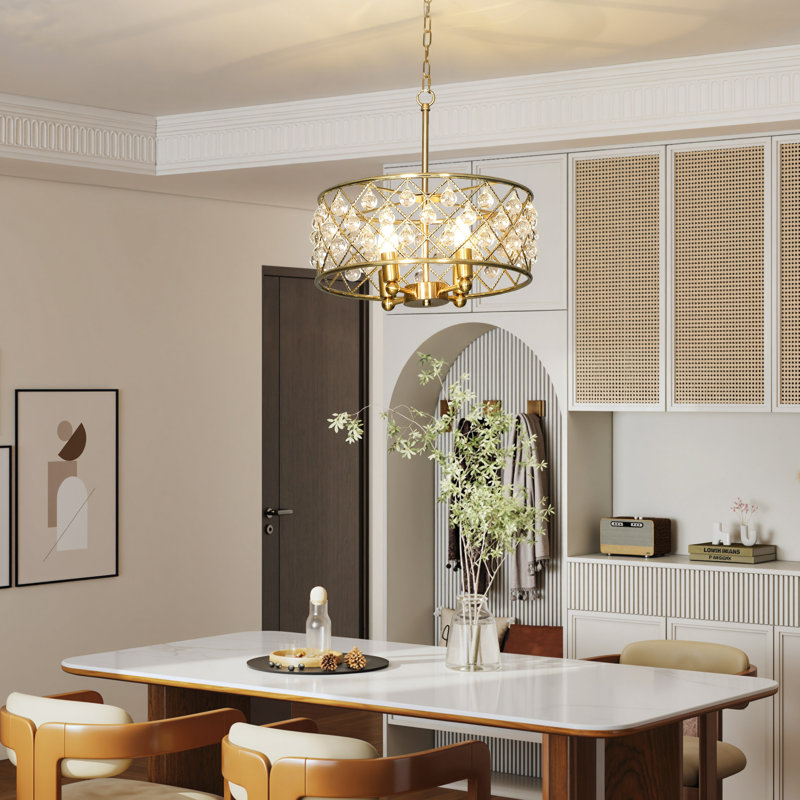 HOMCOM Crystal Chandelier Adjustable Height 4-Light E14 Base Silver Tone, Gold Tone