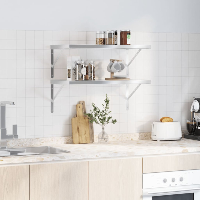 Antavion Stainless Steel Bracket Shelf, Silver, 3cm H x 75cm W x 40cm