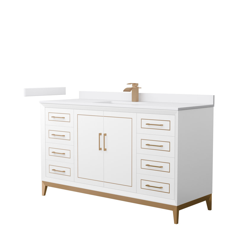 Marlena 60-Inch White Vanity with Cultured Marble Top and Satin Bronze Hardware