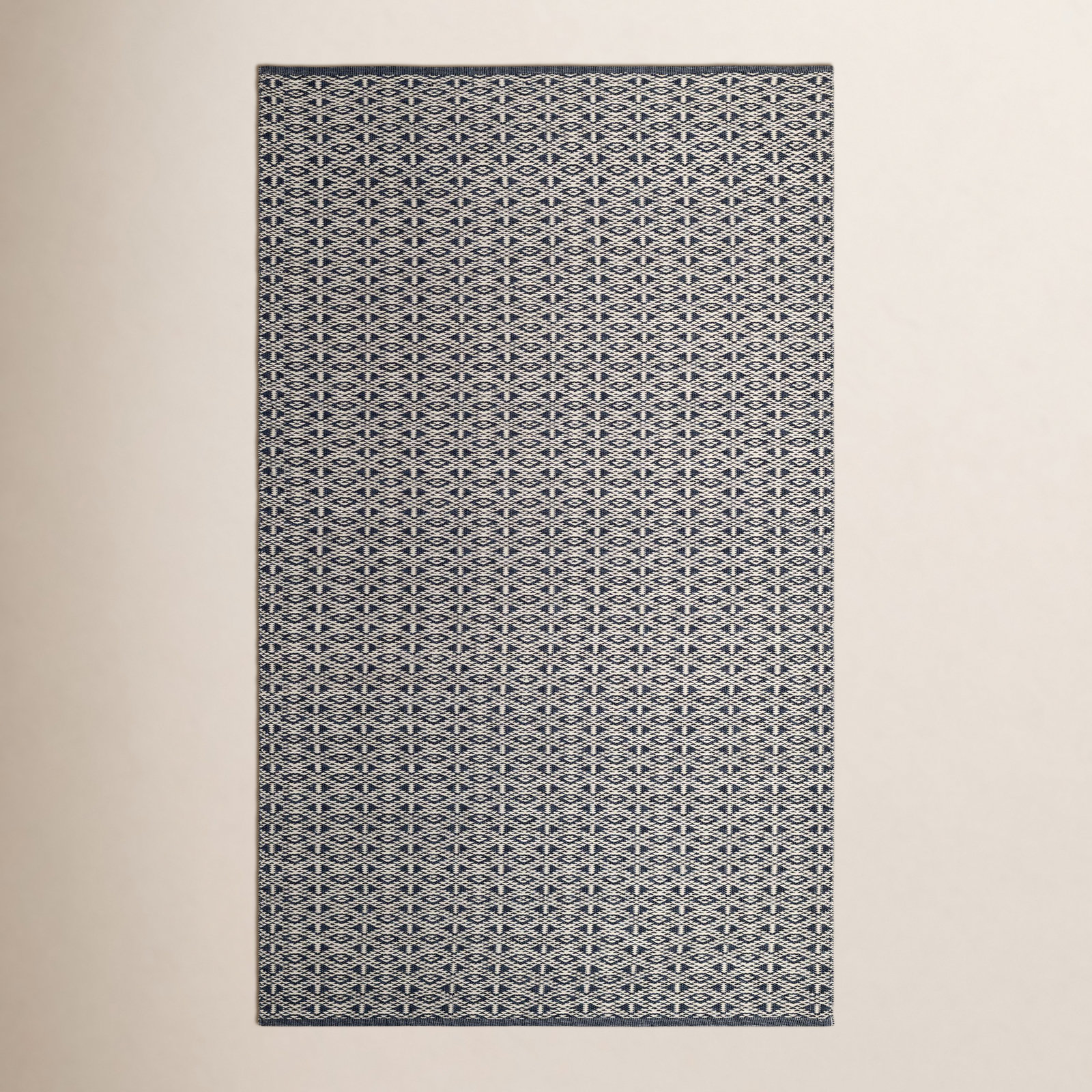 Blue Hand-Woven Geometric Cotton Rug, Rectangle 4' x 6'