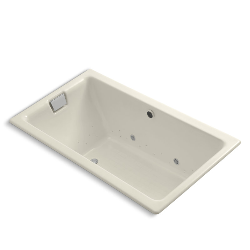 Tea for Two 66" x 36" Drop In Air Bathtub, Almond, Brushed Nickel