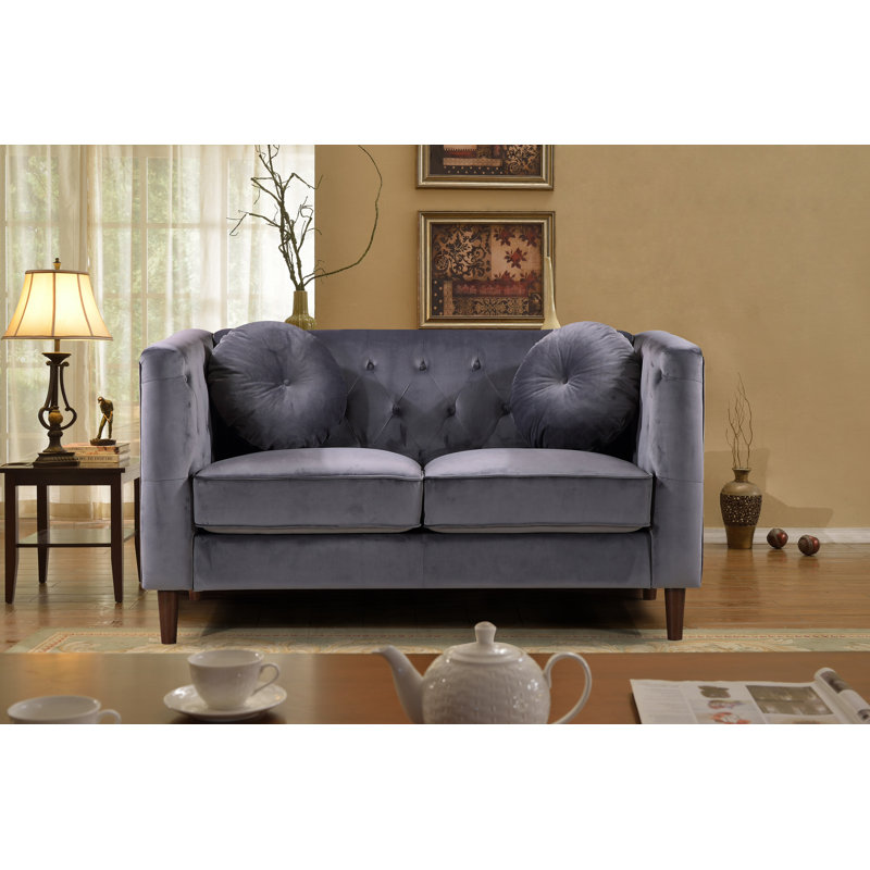Edwina 59'' Velvet Loveseat, Gray Velvet