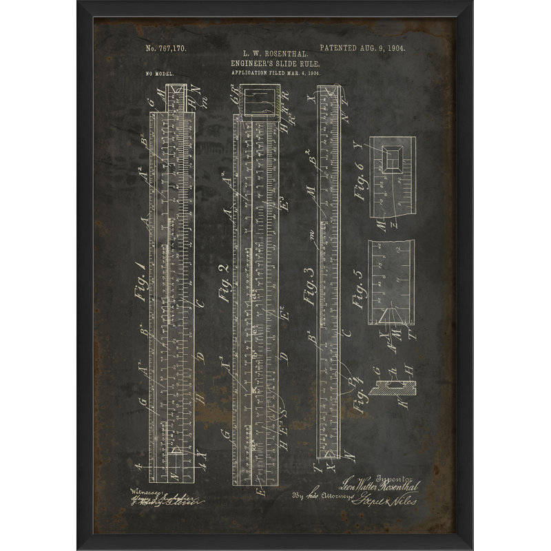 « rosenthal slide rule brevet », impression encadrée, Noir