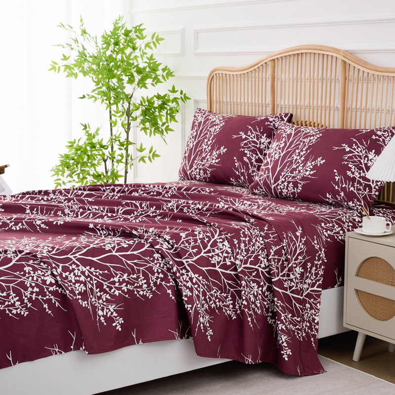 Microfiber Floral Sheet Set, Twin Sheet Set + 1 Fitted Sheet + 1 Pillowcase, Lilac