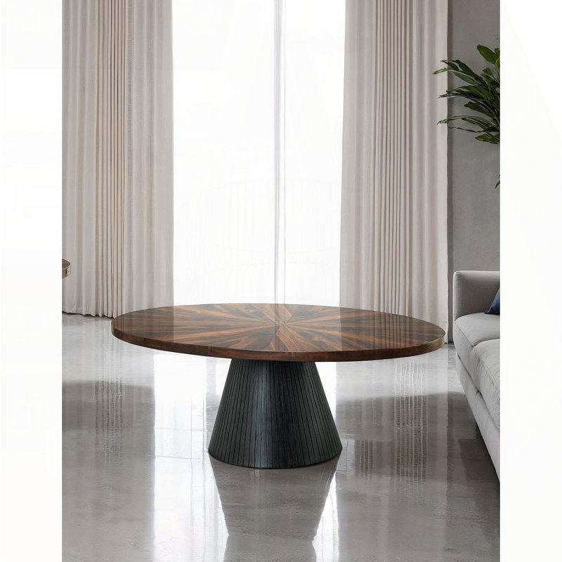 Table basse ovale avec plateau brillant et base cylindrique
