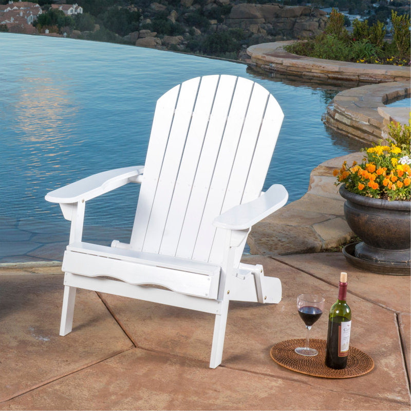 Chaise Adirondack pliable rustique en bois d'acacia pour le confort extérieur, Blanc