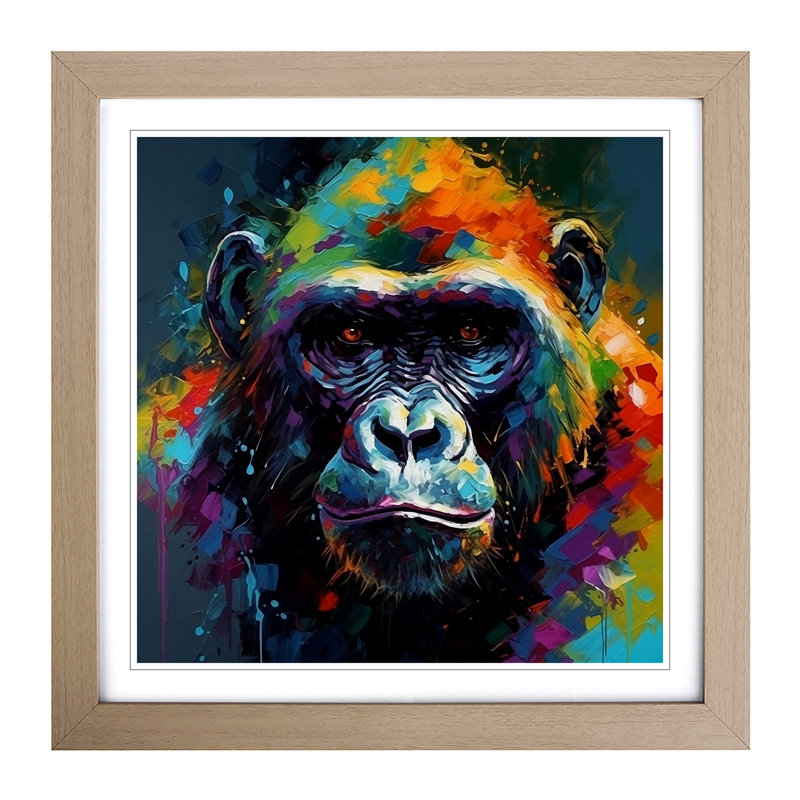 Gorilla Abstract - Single Picture Frame Print on Wood, Oak
