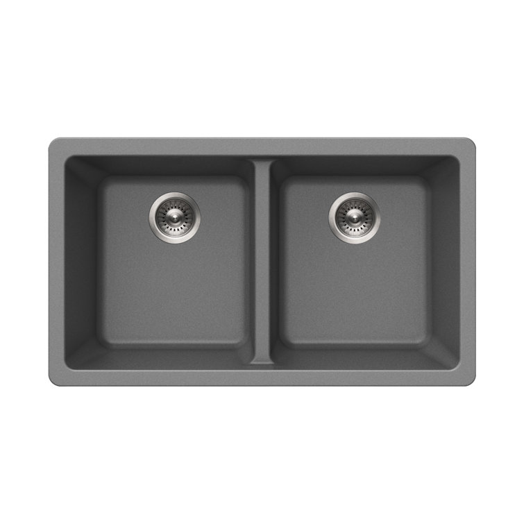 Houzer 31 in Slate Granite Composite Undermount 50/50 Double Bowl Kitchen Sink - M-300U SLATE