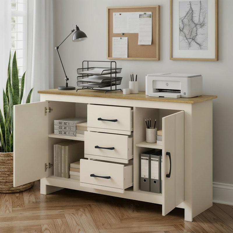Limestone Wide 2 Door 3 Drawer Sideboard, Natural