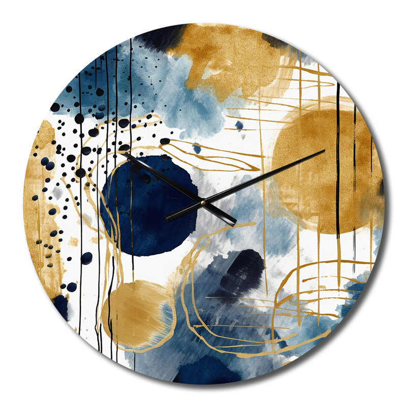 Abstract Pattern With Blue & Golden Textures V Wall Clock, Medium