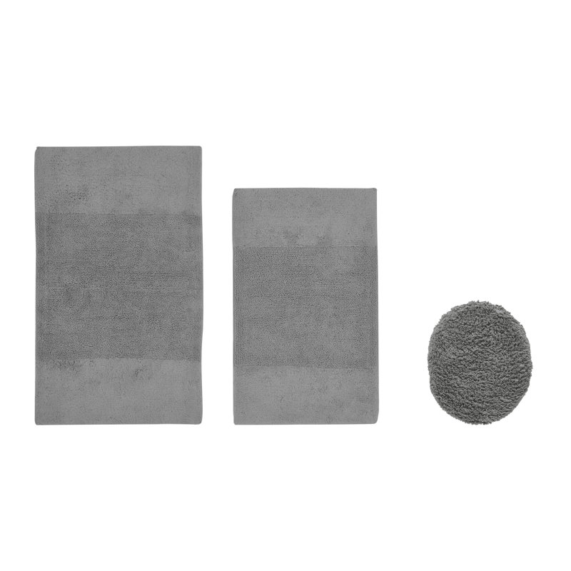 Merkle Premium 100% Cotton 2155 GSM 3-Piece Bath Rug Set, OEKO-TEX® Certified, Non-Slip Spray Latex Backing, Plush Tufted, Super Absorbent, Machine Washable Bathroom Rugs for Bathroom, Shower & Tub, Gray