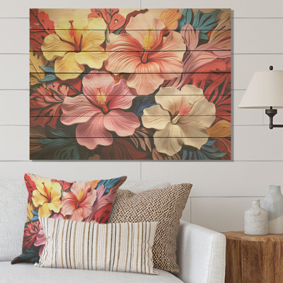 Colorful Hibiscus Flowers Floral Harmony I - Hibiscus On Wood Print